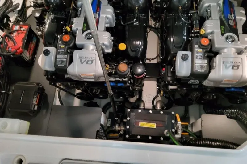 Slide: The Image of Engine compartment of 2026 Formula 360 Crossover Bowrider I/O with dual V8 engines. - 30