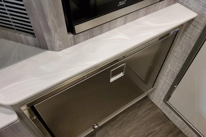 Slide: The Image of 2026 Formula 360 Crossover Bowrider I/O interior with sleek cabinetry and modern design. - 38