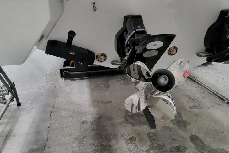 Slide: The Image of 2026 Formula 360 Crossover Bowrider I/O boat propeller and stern detail. - 4