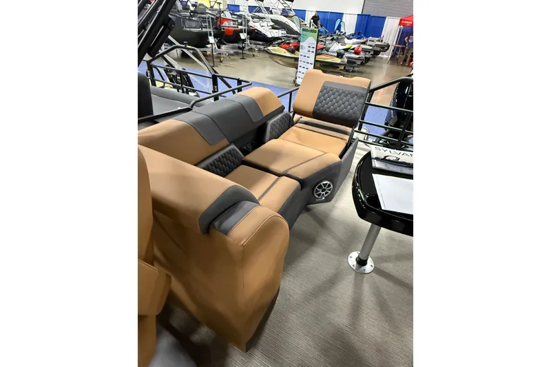Slide: The Image of Luxurious seating on 2026 Sylvan L3 LZ DH boat at indoor exhibition. - 10