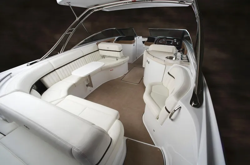 Slide: The Image of Manufacturer Provided Image: 2013 Cobalt 336 boat interior with luxurious white seating and modern amenities. - 20