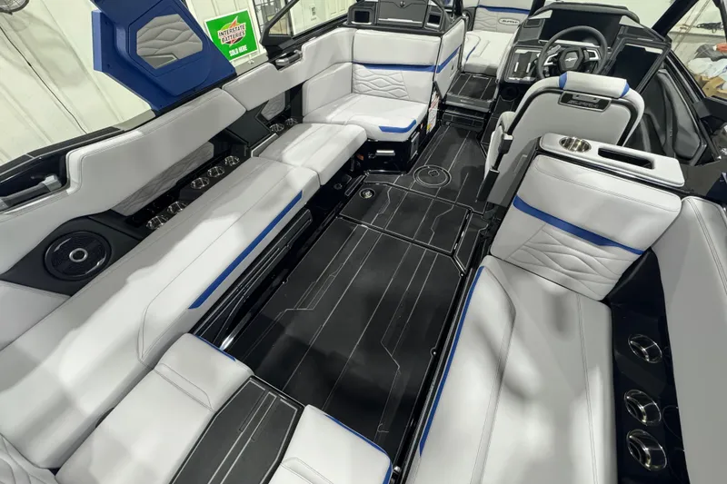 Slide: The Image of Luxurious interior of 2026 Supra SL boat with modern seating and sleek design. - 9