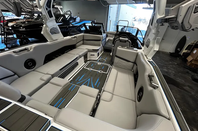 Slide: The Image of 2025 Supra SL boat interior with luxurious seating and modern design features. - 5