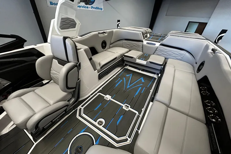 Slide: The Image of 2025 Supra SL boat interior with luxurious seating and modern design. - 7