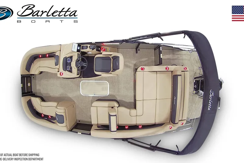 Slide: The Image of 2026 Barletta Cabrio 22U pontoon boat, top view, showcasing spacious seating and modern design. - 6