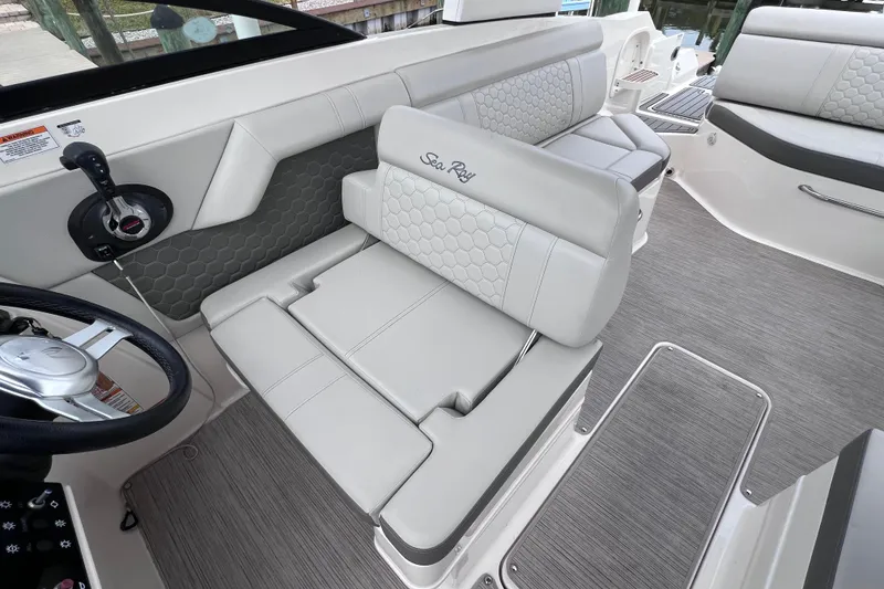 Slide: The Image of 2020 Sea Ray SDX 270 Outboard interior with luxurious seating and modern design. - 29