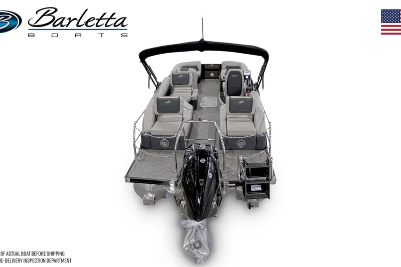 Slide: The Image of 2026 Barletta Cabrio 22M pontoon boat with spacious seating and modern design. - 2