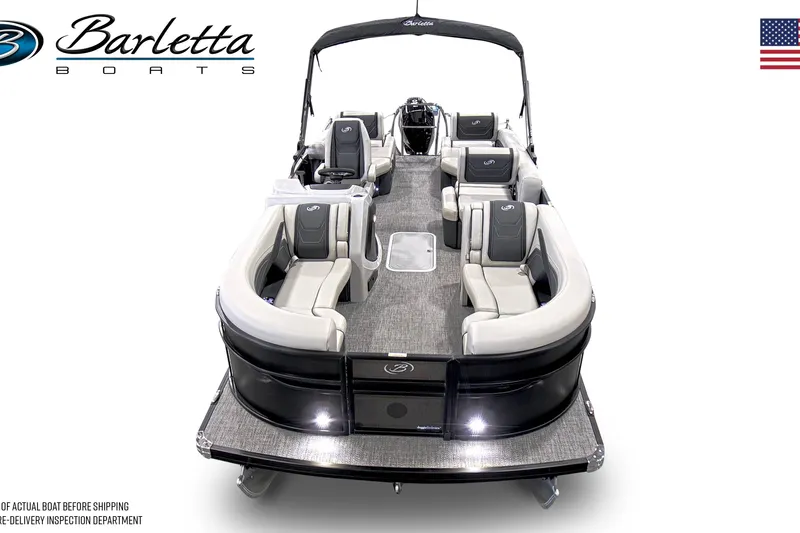 Slide: The Image of 2026 Barletta Cabrio 22M pontoon boat with spacious seating and sleek design. - 5