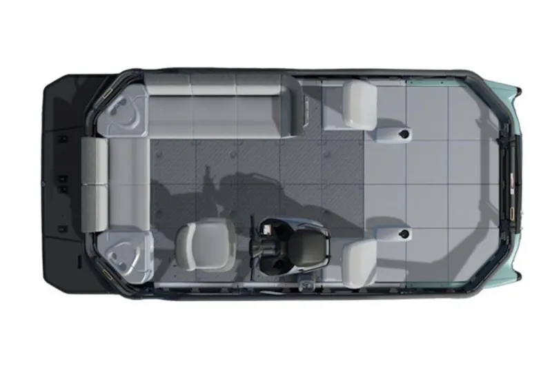Slide: The Image of Top view of 2026 Sea-Doo Switch Sport 18 pontoon boat interior layout. - 2