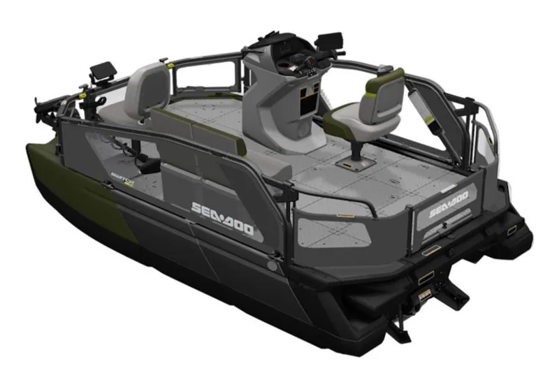 Slide: The Image of 2026 Sea-Doo Switch Fish Compact, modern design, versatile watercraft for fishing and recreation. - 2