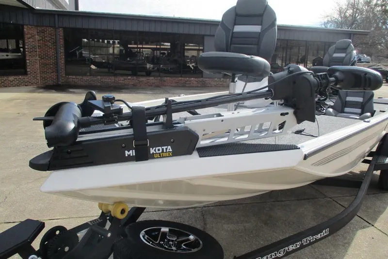 Slide: The Image of 2026 Ranger RT188 boat with Minn Kota Ultrex trolling motor on trailer. - 6