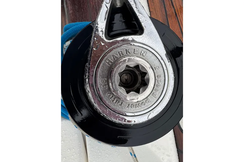 Slide: The Image of Close-up of a Harken winch on a 2004 Dufour 40 Performance sailboat. - 25