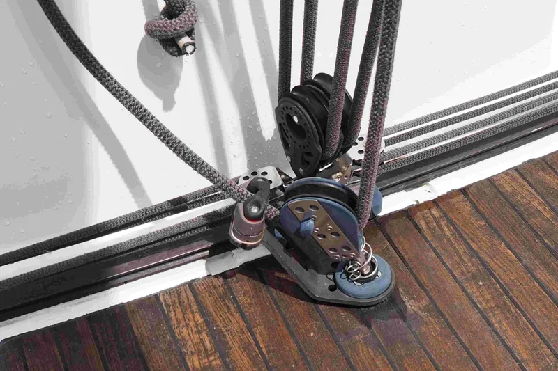 Slide: The Image of Rope and pulley system on 2004 Dufour 40 Performance yacht deck. - 47