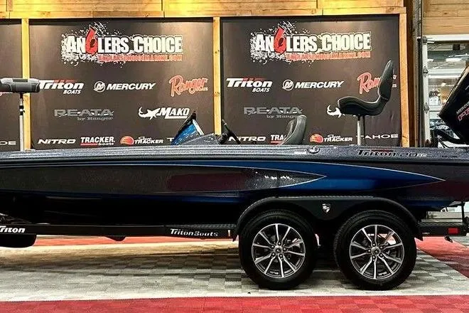 The Image of 2026 Triton 20XP Patriot boat showcased at Angler's Choice event. - 1