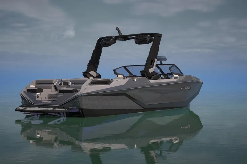 Slide: The Image of 2026 Nautique Super Air Nautique G25 Paragon on calm water, showcasing sleek design. - 3