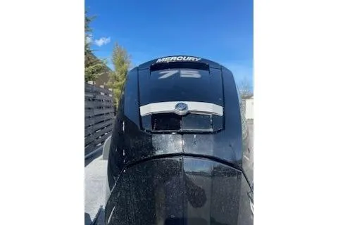 Slide: The Image of 2025 Tracker Pro Team 175 TXW with Mercury 75 engine, outdoors under blue sky. - 9