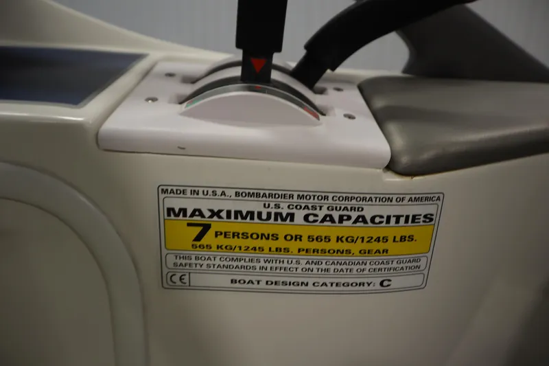 Slide: The Image of 2001 Sea-Doo Challenger 1800 capacity label, maximum 7 persons or 1245 lbs. - 20