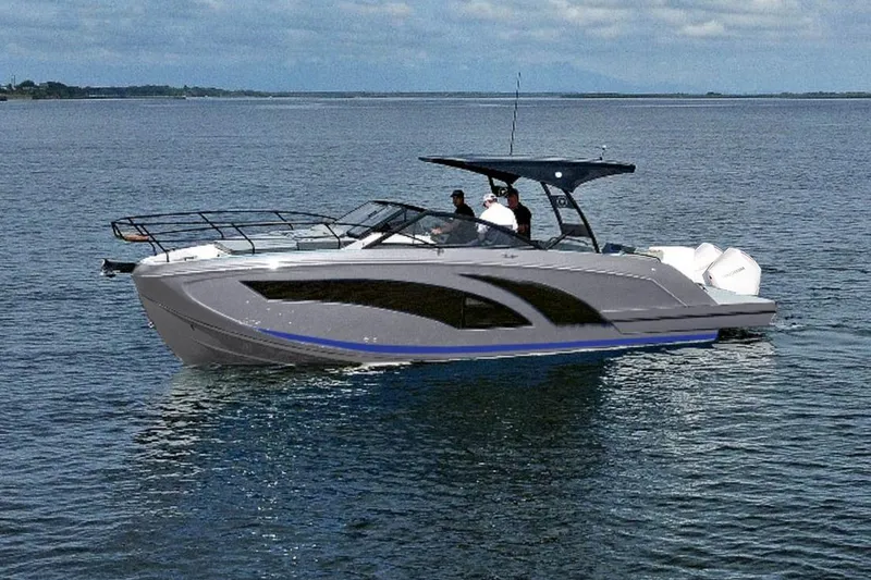 The Image of 2026 Hanover 327 boat cruising on a calm sea under a partly cloudy sky. - 1