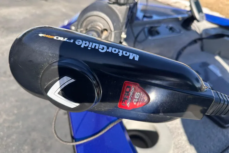 Slide: The Image of Close-up of a MotorGuide Pro Series trolling motor on a 2011 Tracker Pro Team 175 TF boat. - 24