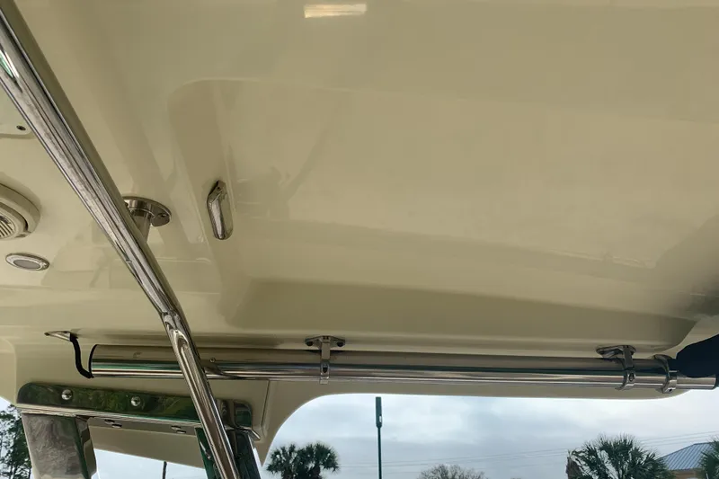 Slide: The Image of 2019 Chris-Craft Catalina 27 boat interior with stainless steel railings and ceiling details. - 41