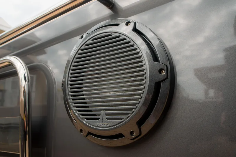 Slide: The Image of Close-up of a speaker on a 2024 Pardo Yachts P43. - 30