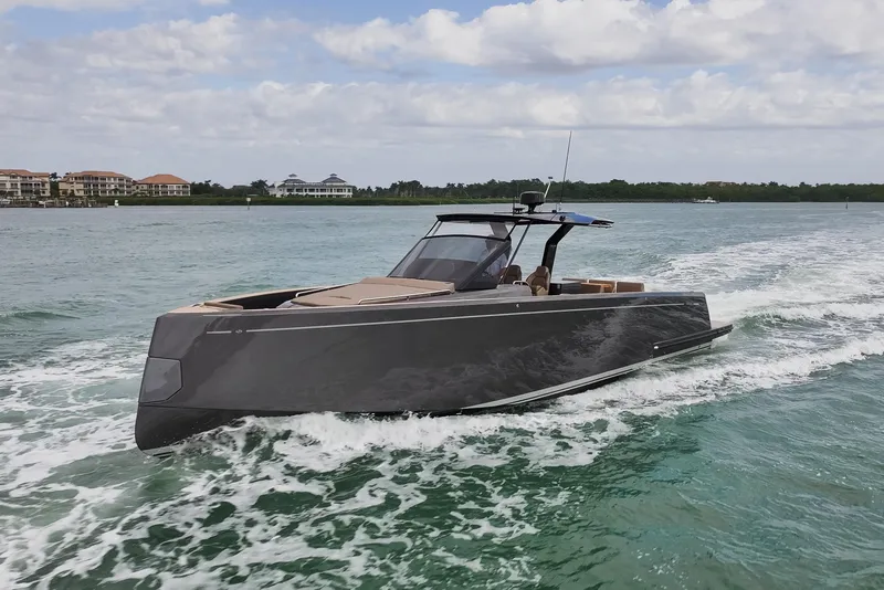The Image of 2024 Pardo Yachts P43 cruising on open water, showcasing sleek design and luxury. - 0