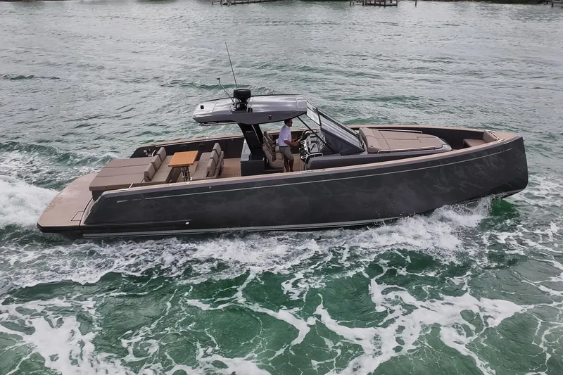 Slide: The Image of 2024 Pardo Yachts P43 cruising on water, showcasing sleek design and luxury features. - 3