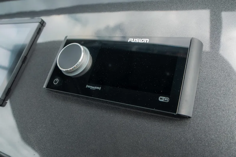 Slide: The Image of Fusion audio system on 2024 Pardo Yachts P43, featuring WiFi and SiriusXM capabilities. - 33