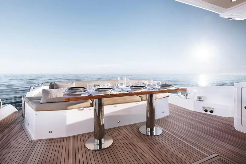 Slide: The Image of Luxury dining area on 2019 Azimut 77S yacht with ocean view. - 2