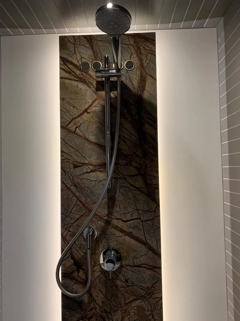 Slide: The Image of Luxury shower in 2019 Azimut 77S yacht with modern fixtures. - 22