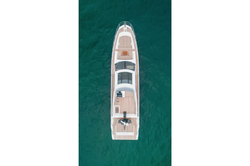 Slide: The Image of Aerial view of 2019 Azimut 77S yacht on turquoise water. - 43