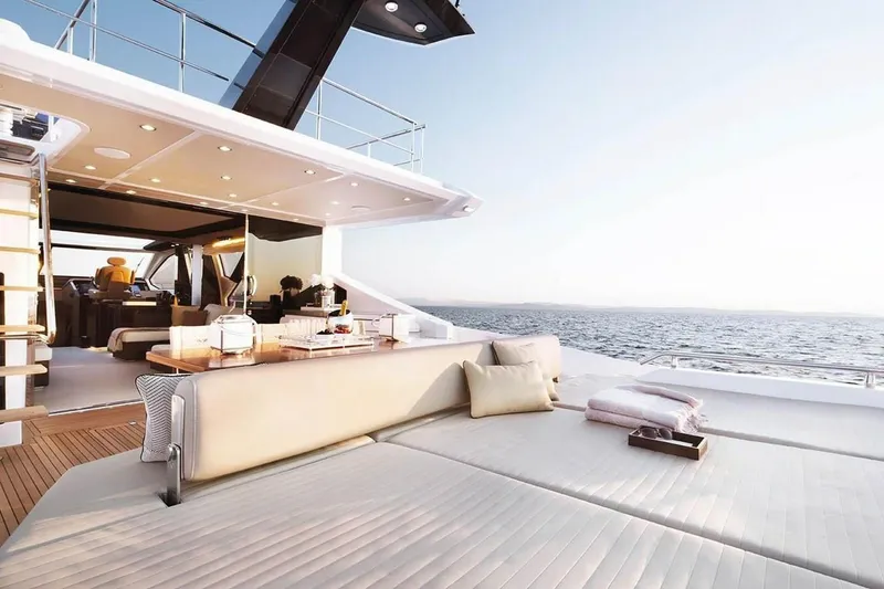 Slide: The Image of 2019 Azimut 77S luxury yacht with spacious deck and ocean view. - 13