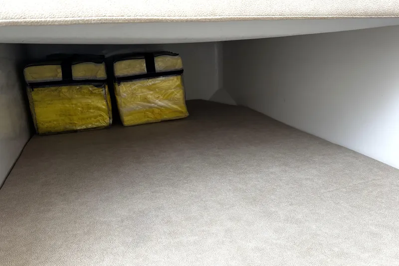 Slide: The Image of 2021 Sea Fox 328 Commander interior with open storage compartments and seating. - 31