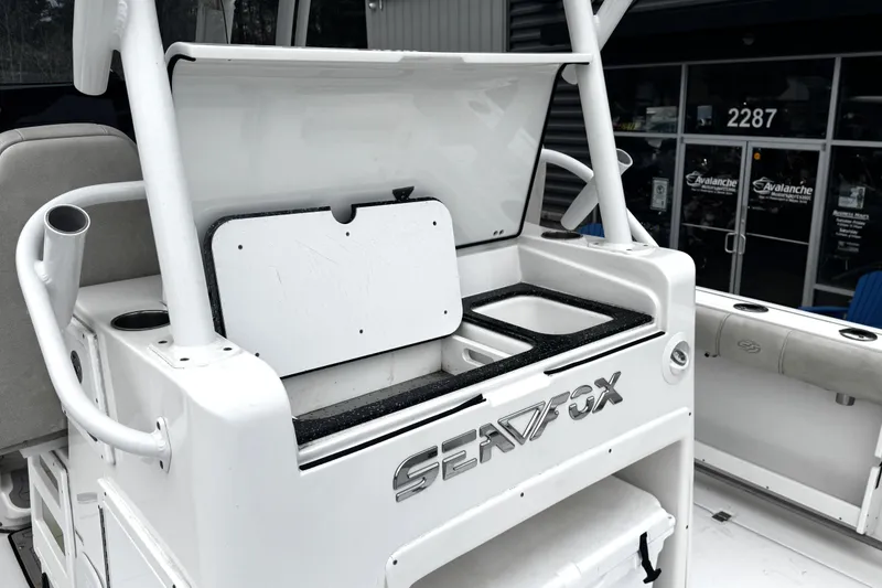 Slide: The Image of Interior view of 2021 Sea Fox 328 Commander boat cabin with toilet and sink. - 32