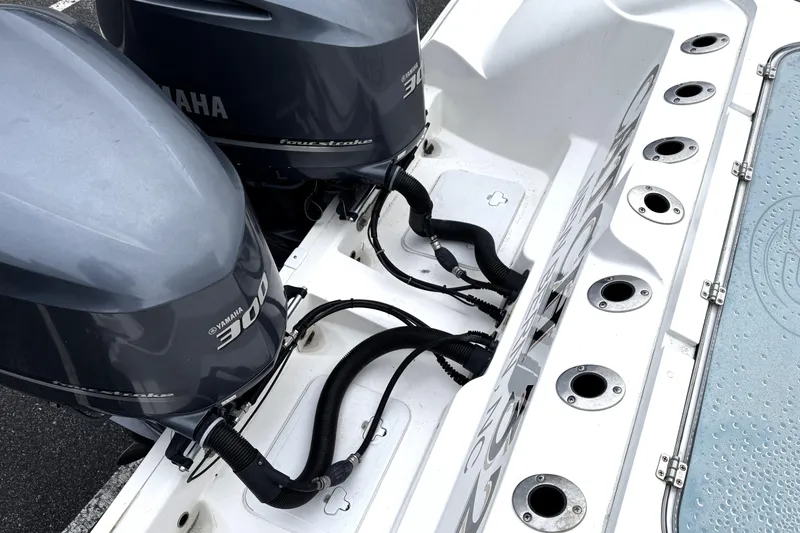 Slide: The Image of Interior seating area of 2021 Sea Fox 328 Commander boat with beige upholstery. - 37