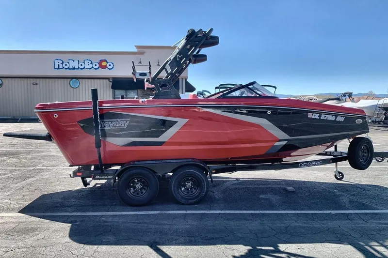 Slide: The Image of 2023 Heyday WT-2DC boat on trailer in parking lot, near RoMoBoCo building. - 16