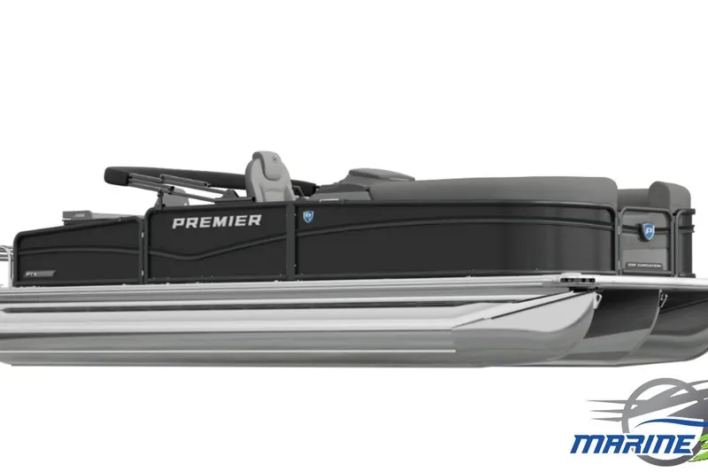 The Image of 2026 Premier 230 Sunsation Angler 2pt pontoon boat, sleek design, side view. - 1