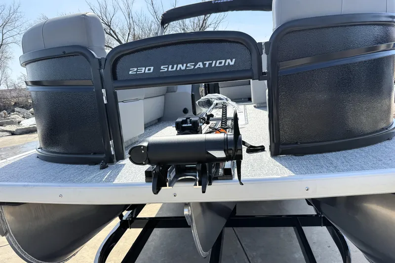 Slide: The Image of 2026 Premier 230 Sunsation Angler 2pt pontoon boat rear view. - 11