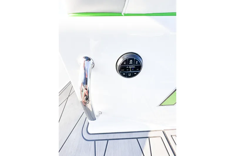 Slide: The Image of 2023 Statement 350 Open boat with JL Audio control panel and chrome handle. - 26