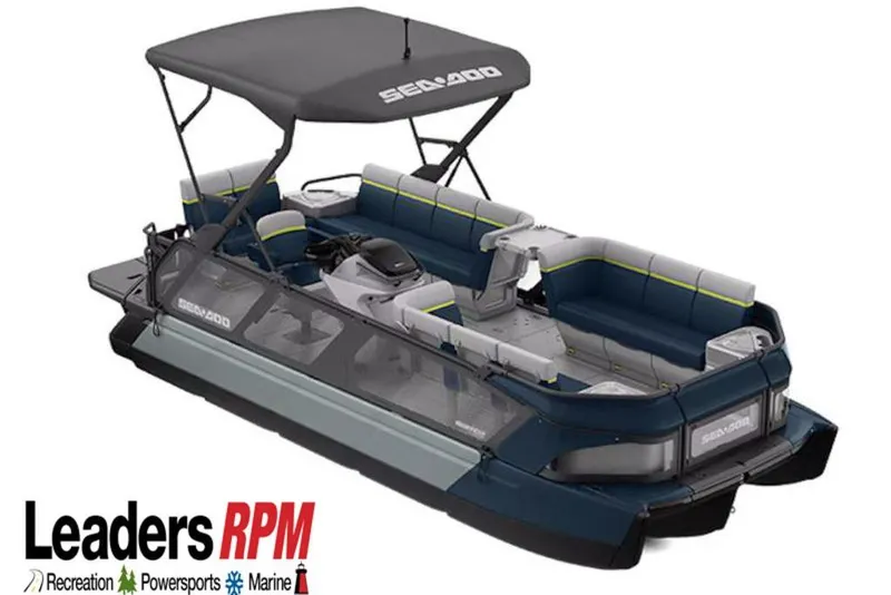 The Image of 2026 Sea-Doo Switch Cruise Limited 21 pontoon boat with canopy, showcased by Leaders RPM. - 1