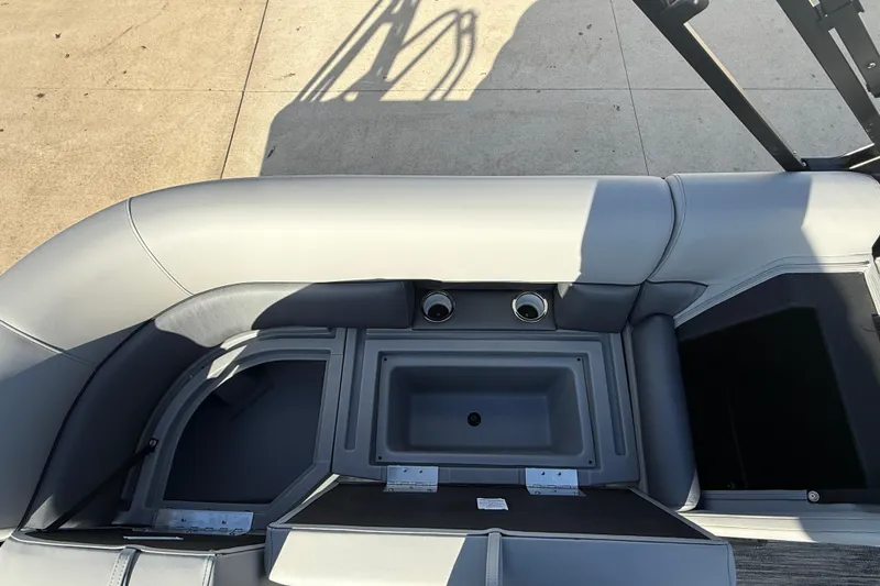 Slide: The Image of 2026 Bentley Pontoons Legacy 243 Navigator interior seating and storage compartments. - 29