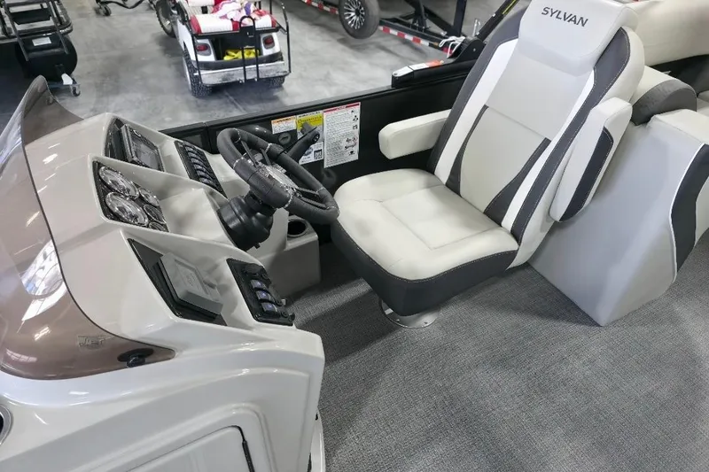 Slide: The Image of Luxurious interior seating of 2026 Sylvan Mirage X5 pontoon boat. - 8