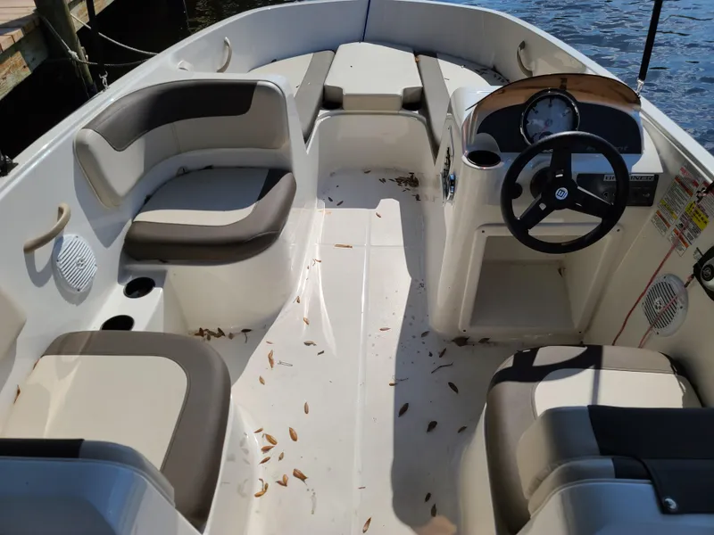 Slide: The Image of 2019 Bayliner Element E16 boat with Mercury 60 HP engine, rear view. - 4