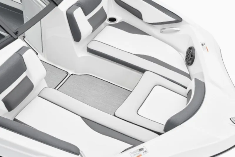 Slide: The Image of 2026 Yamaha Boats SX195 interior with sleek white and gray seating design. - 7