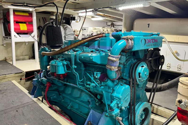 Slide: The Image of Engine room of 1918 Peterson Tug with Daytona Marine Diesel engine. - 13