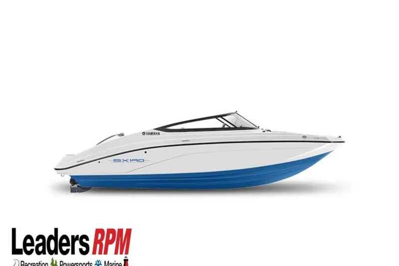 The Image of 2014 Yamaha Boats SX190, white and blue, side view, Leaders RPM logo. - 1