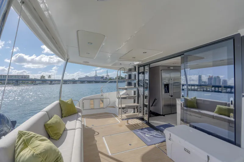 Slide: The Image of Luxurious 2022 Fountaine Pajot MY6 yacht with spacious deck and modern interior. - 25