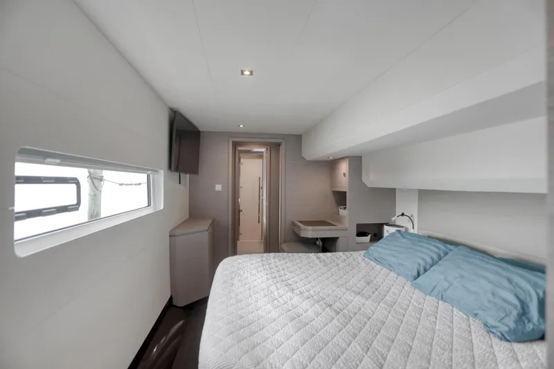 Slide: The Image of Luxurious cabin interior of 2022 Fountaine Pajot MY6 yacht with modern design. - 41