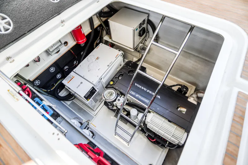 Slide: The Image of Engine compartment of 2022 Fountaine Pajot MY6 with Volvo Penta engine and equipment. - 44