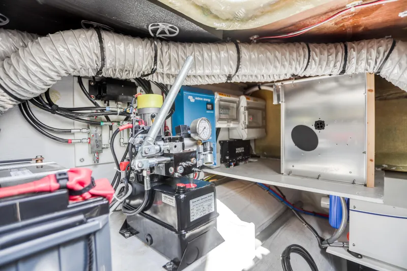 Slide: The Image of Engine room of 2022 Fountaine Pajot MY6 yacht with mechanical and electrical components. - 46